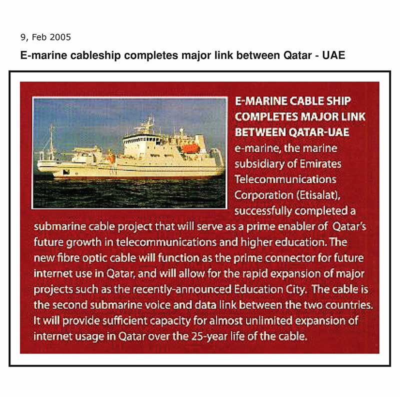 E-marine Cableship Completes Major Link Between Qatar – UAE